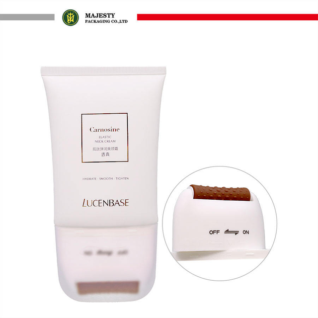 Maßgeschneiderte ovale 120-g-Halscremetube, Silikon-Massagerollerkopf, leere Tube mit Ein- und Ausschalter-Drehfunktion