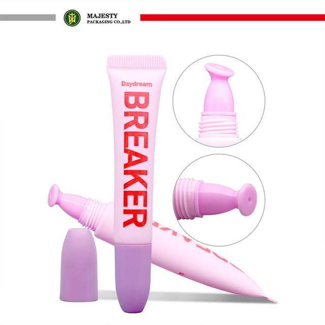 Maßgeschneiderte süße rosa 16-mm-Kunststoff-Lippenstifttube, 2-lagiger PE-Quetschapplikator, leere Lipgloss-Tube für Kosmetika