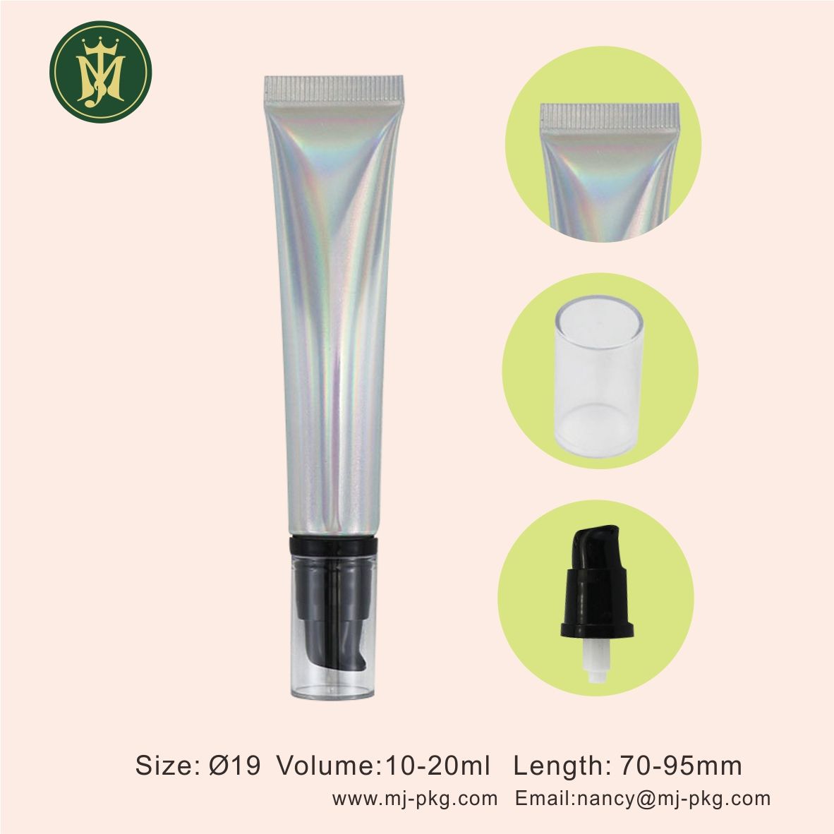 20 g 20 ml leere kosmetische Tube aus weichem Aluminium-Kunststoff mit Airless-Pumpverschluss, silberner Laser-Squeeze für Sonnenschutz-Gesichtscreme-Verpackung