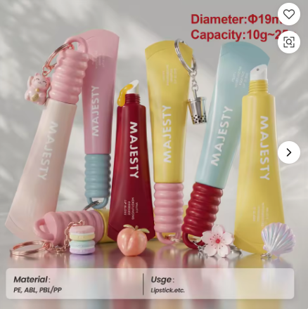 19 mm süße Schlüsselanhänger-Lipgloss-Tube, leere Squeeze-Kosmetikverpackung, 10 g, 25 g weiche Kunststofftube mit Anhängerhaken für Lippenbalsam