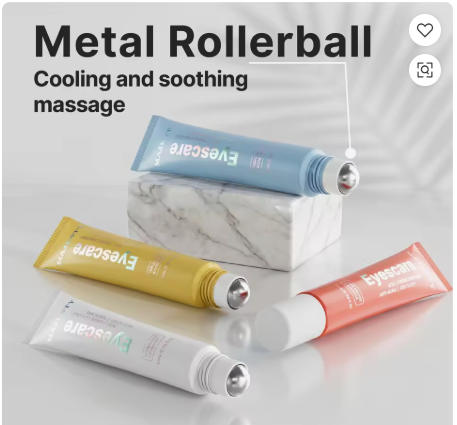 Metall-Rollerball-Augencreme-Tube, leer, kosmetischer Kunststoff, weicher Schlauch für Augenserum, Essenz, kühlender Massage-Applikator